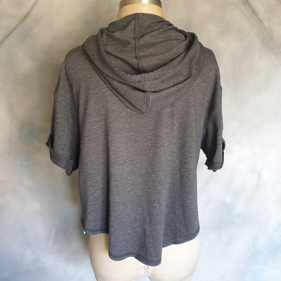 X by Gottex Wm's Grey Short Rolled Sleeve Pullover Hoodie w/ Screen Print Sz XS - Picture 5 of 16
